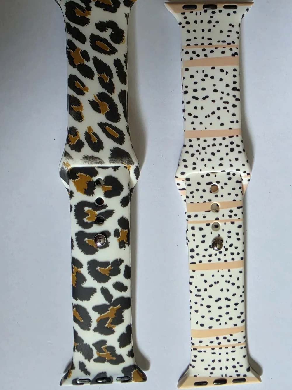 Leopard & Speckled Pattern Silicone Watch Bands - Cream, Black, Gold (2)